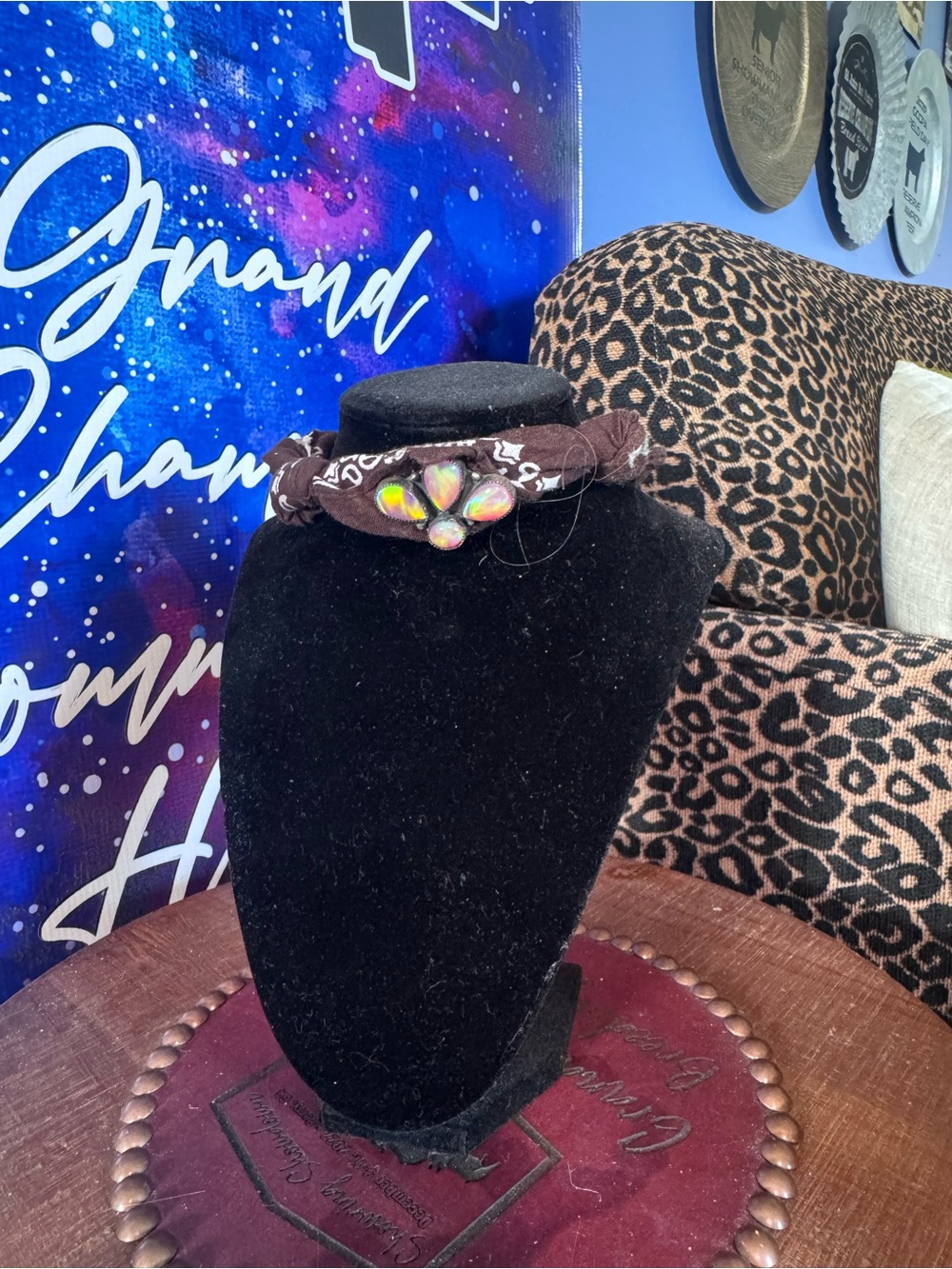 Handcrafted Brown Bead & Iridescent Stone Bracelet